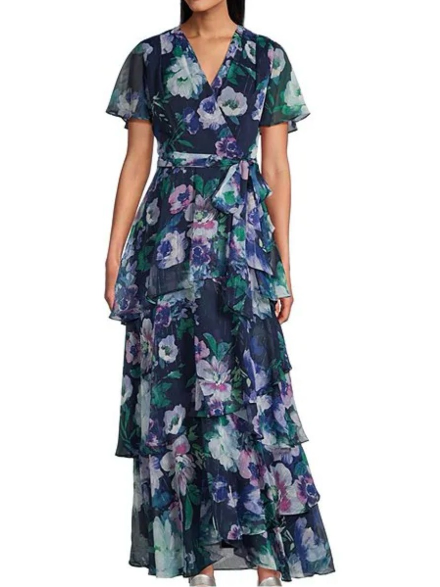 Ignite Evenings Blue Floral Semi Formal Dress 12 Petite